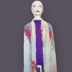 Floral Cream and Red Scarf